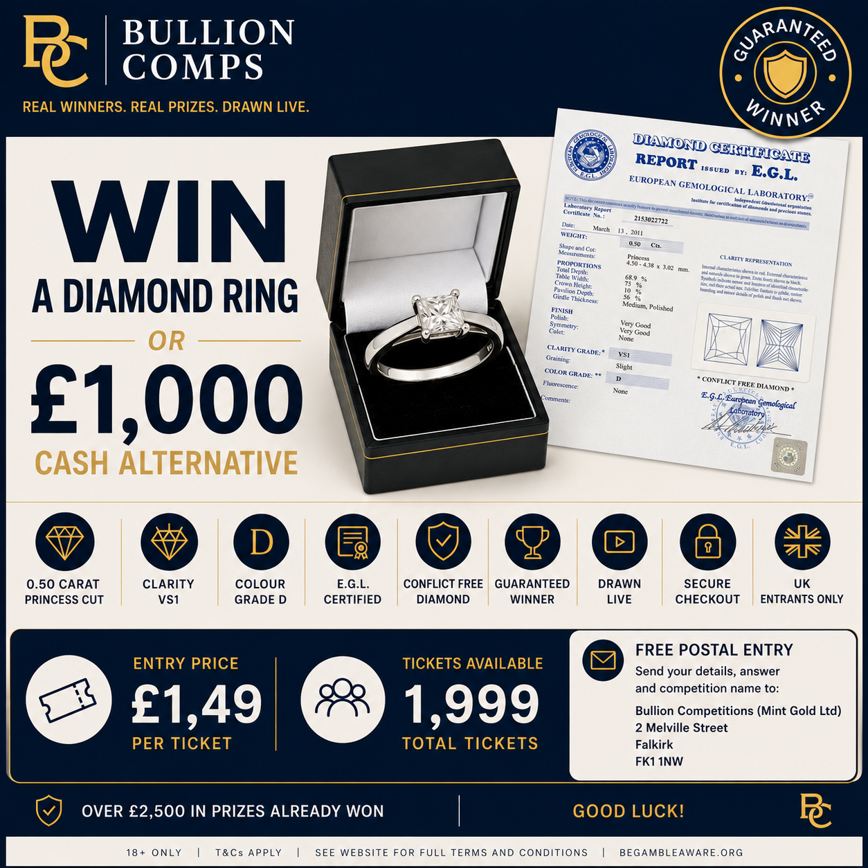 💎 Win a 0.50ct Princess Cut Diamond Ring or £1,000 Cash! 💷