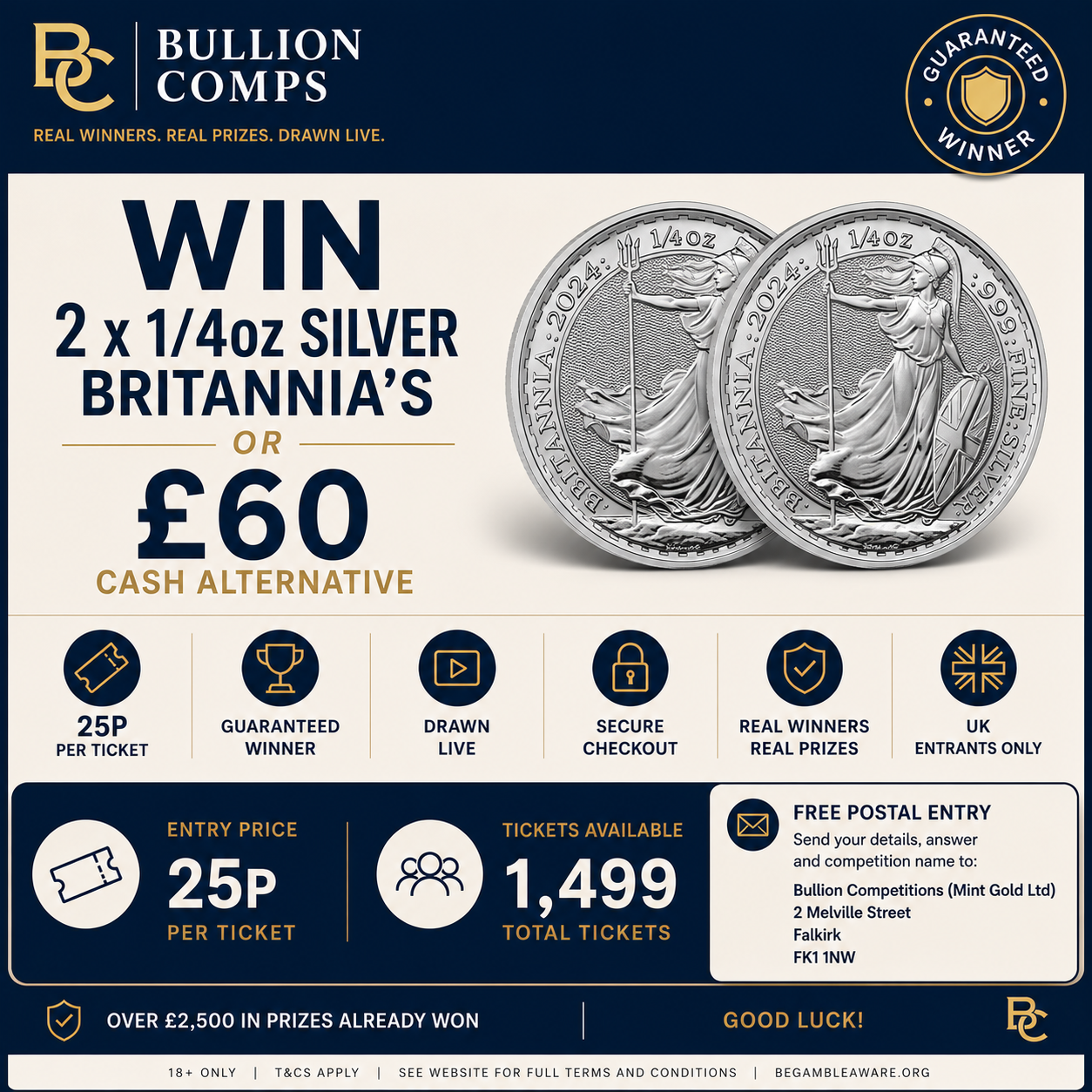 🥈 Win 2 x 1/4oz Silver Britannias or £60 Cash! 💷