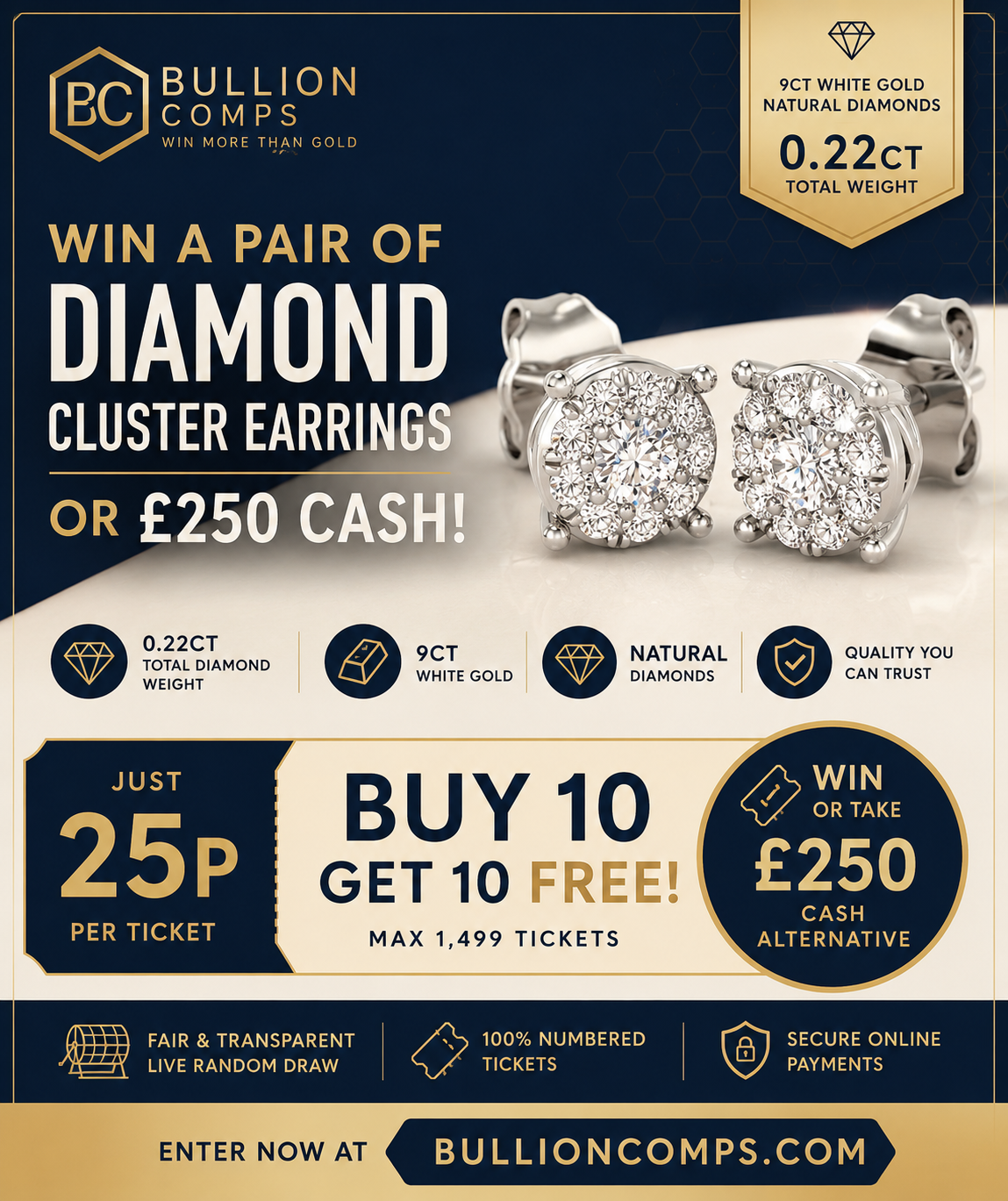 CLOSED COMP Win a Pair of 9ct White Gold Diamond Cluster Earrings or £250 Cash!