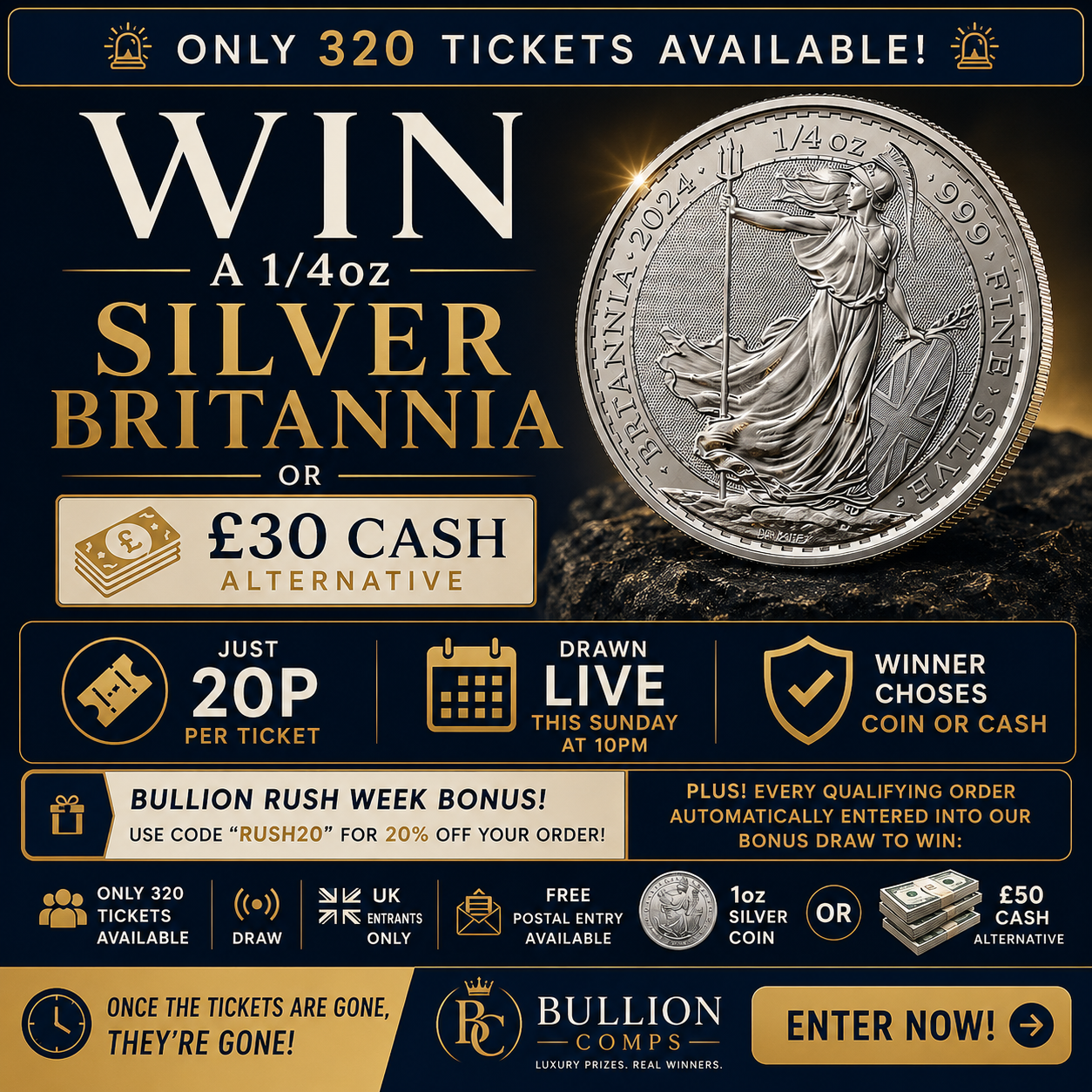 Win A 1/4oz Silver Britannia Coin Or £30 Cash!