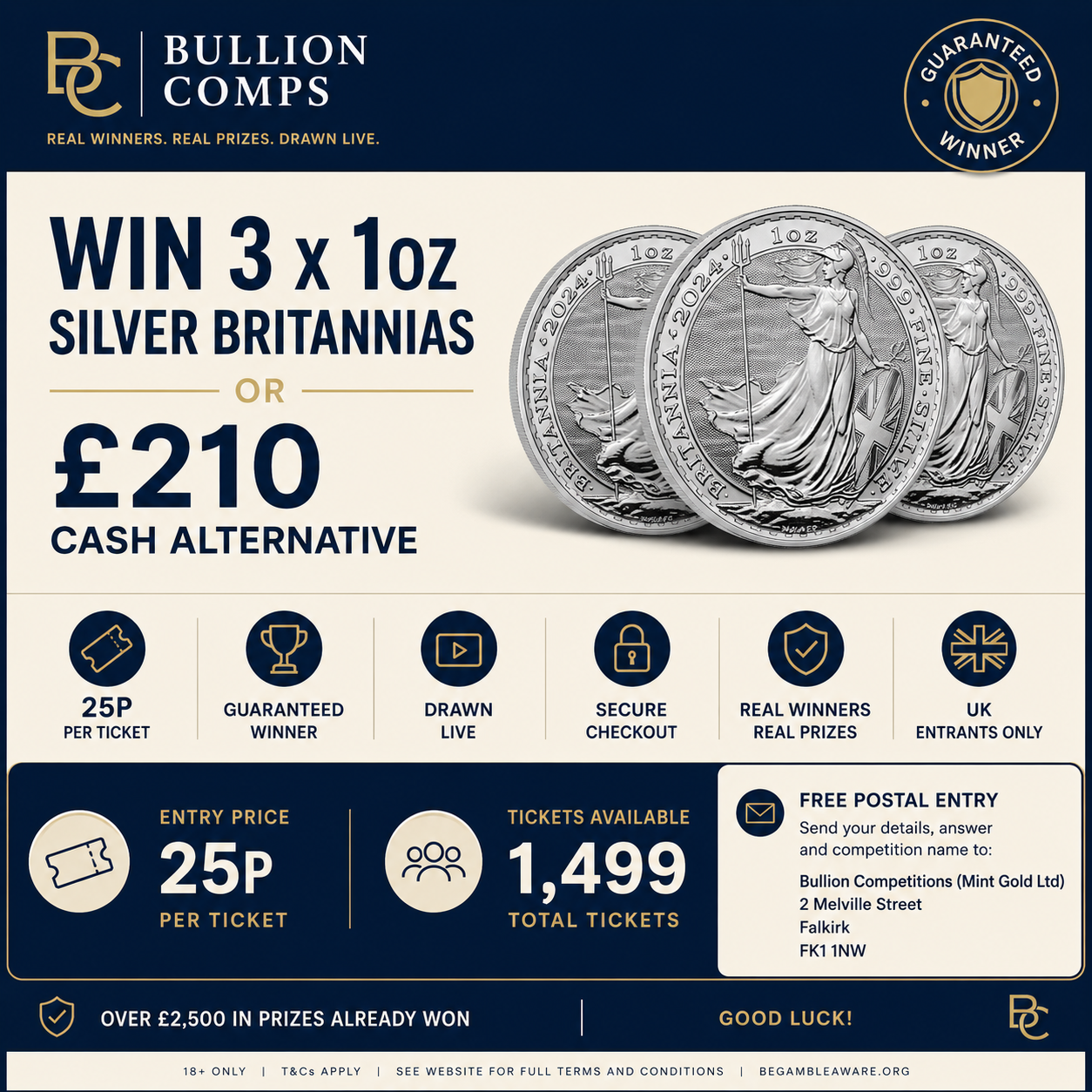 🥈 Win 3 x 1oz Silver Britannias or £210 Cash! 💷
