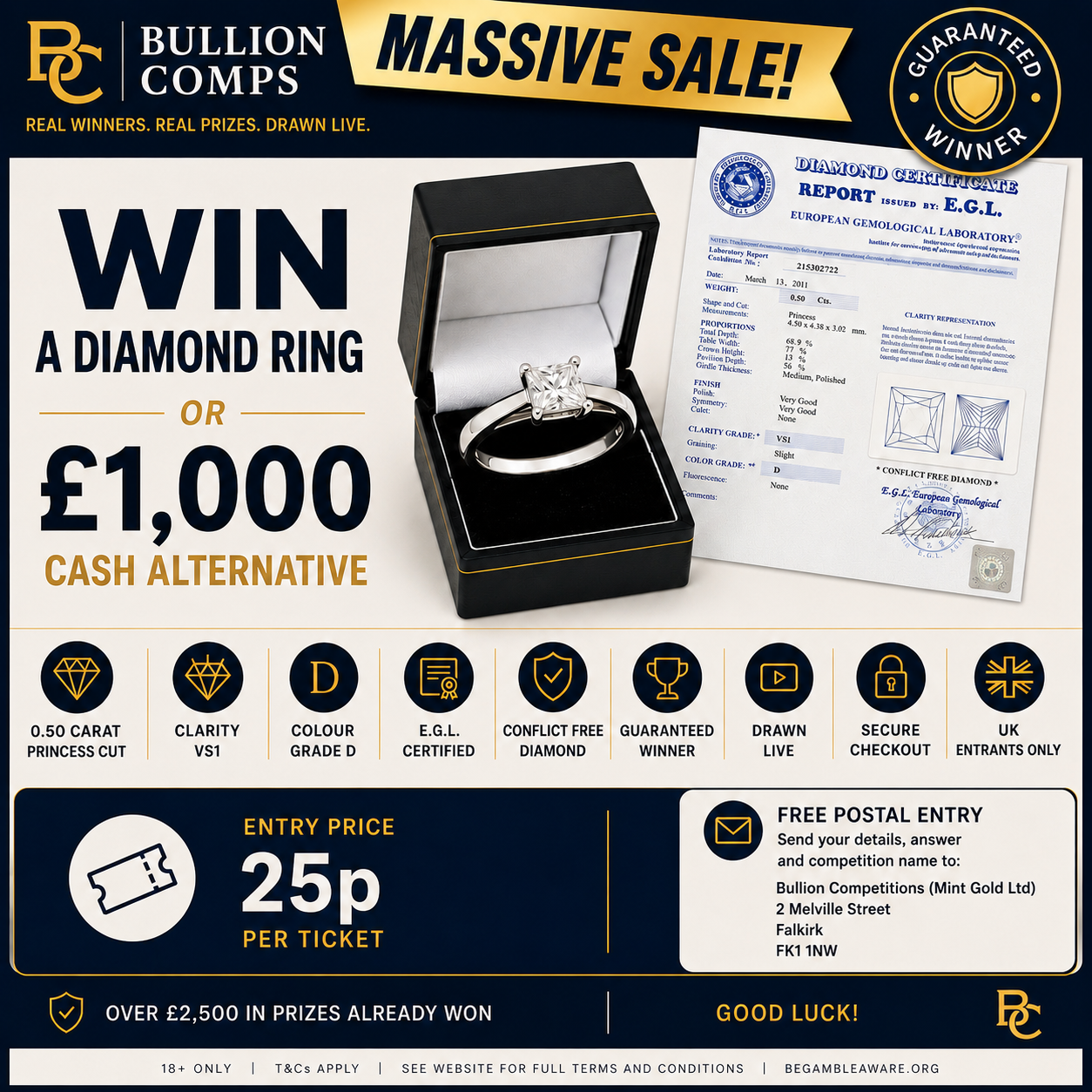 CLOSED COMP Win a 0.50ct Princess Cut Diamond Ring or £1,000 Cash! 💷