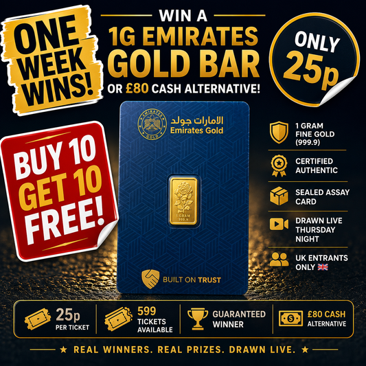 Win a 1g Emirates Gold Bar or £80 Cash!