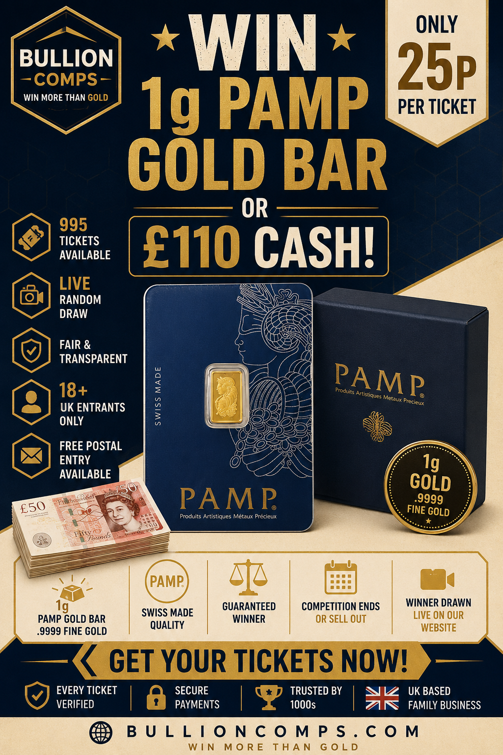 Win a 1g PAMP Gold Bar or £110 Cash!