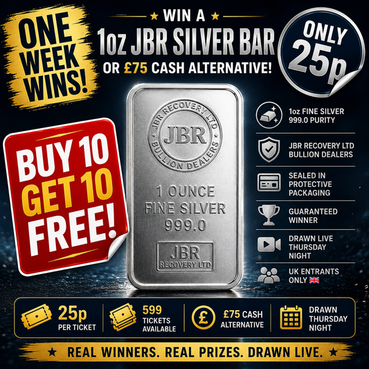 Win a 1oz JBR Silver Bar or £75 Cash!