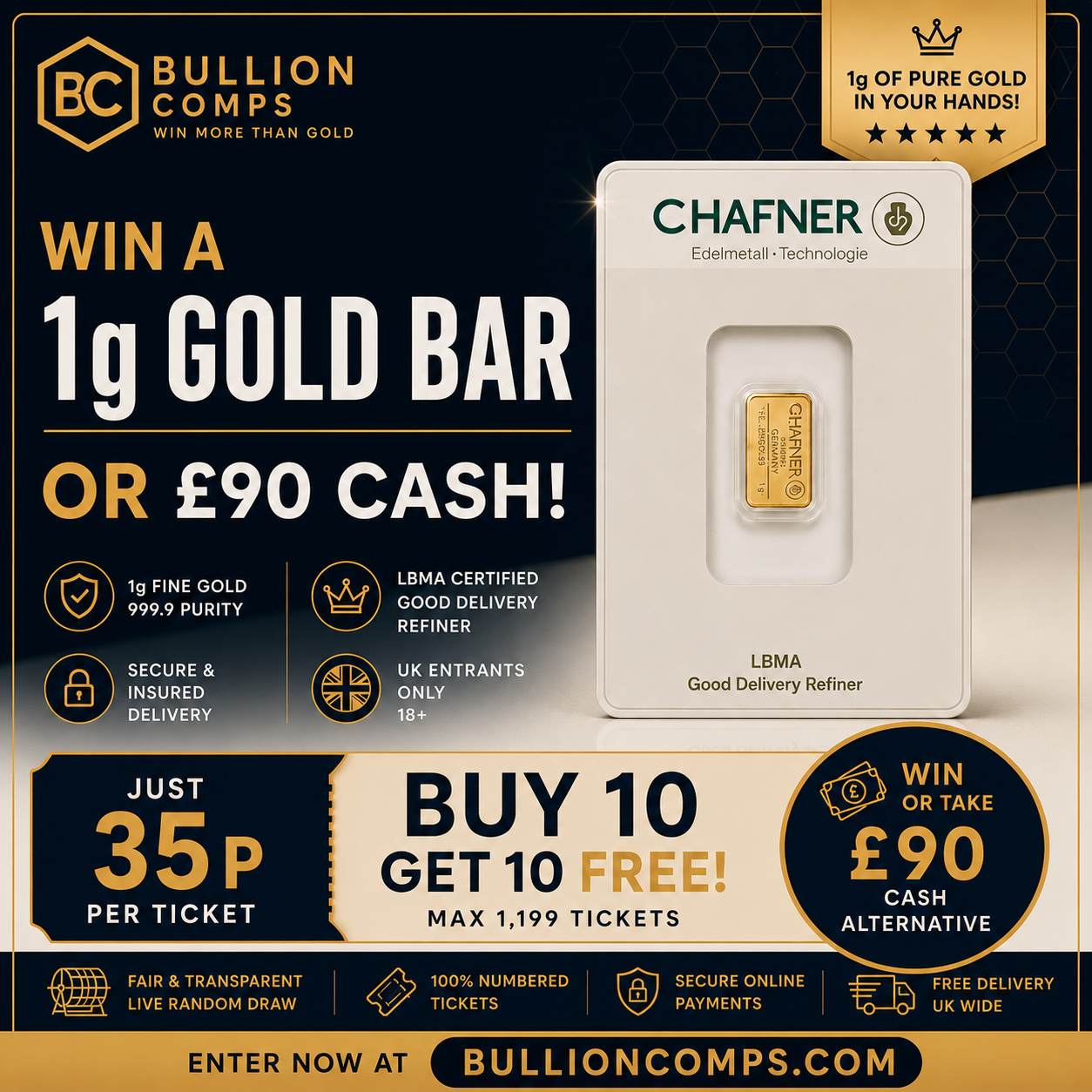 CLOSED COMP Win a 1g Chafner Gold Bar or £90 Cash!