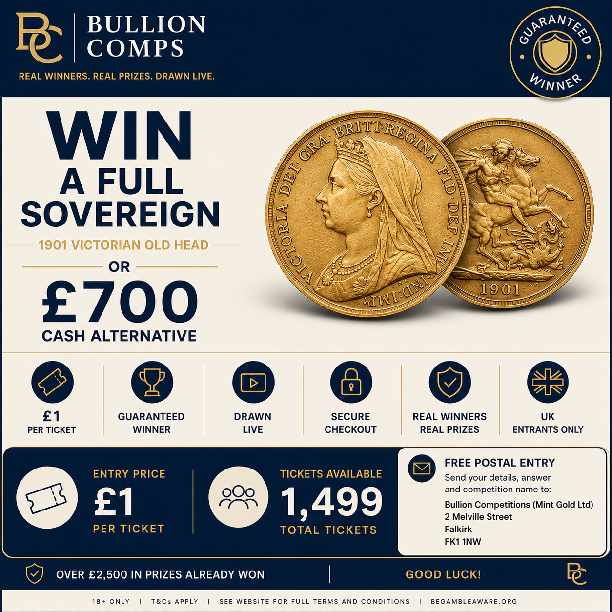 👑 Win a Full Victorian Sovereign (1901) or £700 Cash! 💷