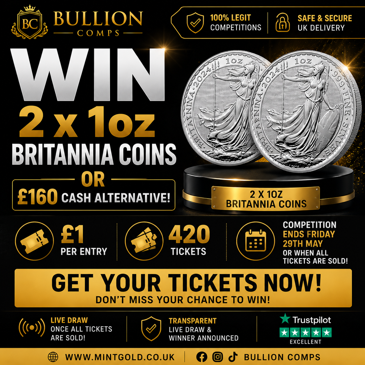 CLOSED - WIN 2x 1oz Silver Britannia Coins