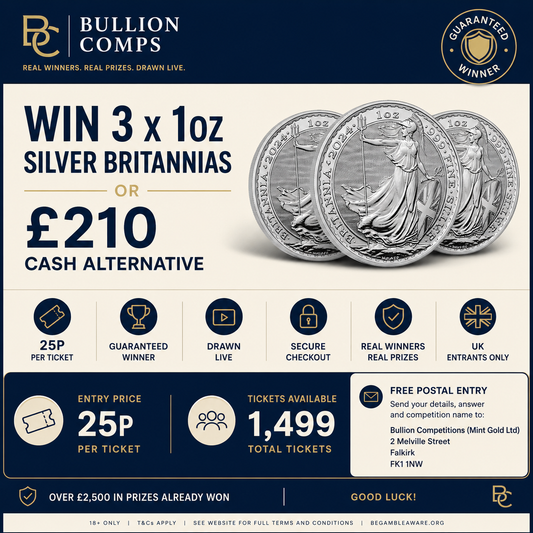 🥈 Win 3 x 1oz Silver Britannias or £210 Cash! 💷